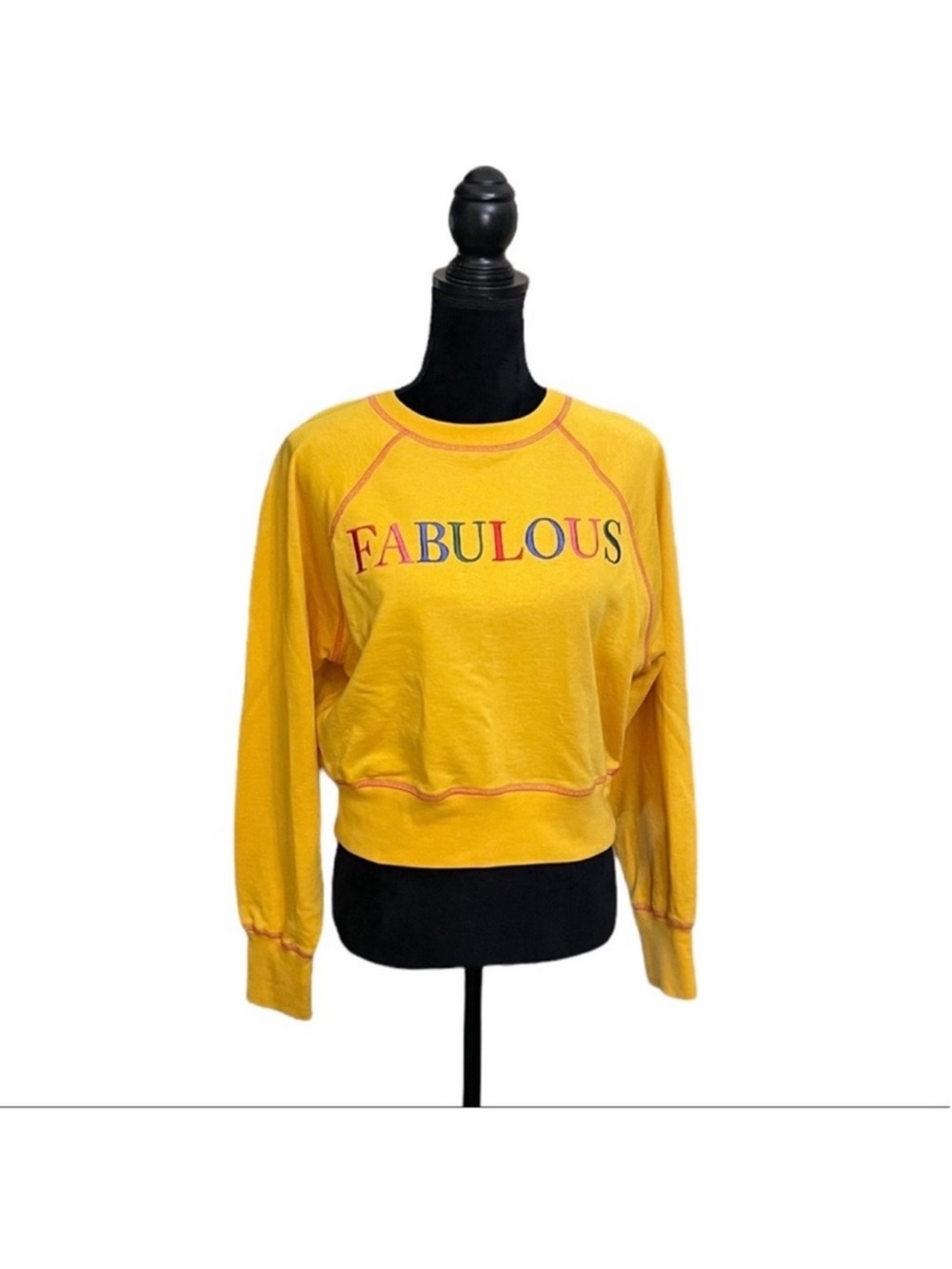 C & A Buying co casual yellow long sleeve embroidery rainbow sweatshirt large - Picture 3 of 12